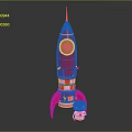 Detailed Red Rocket Model with Small Toy Figure on Reflective Display Base 3d model