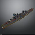 Vintage Battleship Model With Detailed Turrets Smokestacks And Deck Design