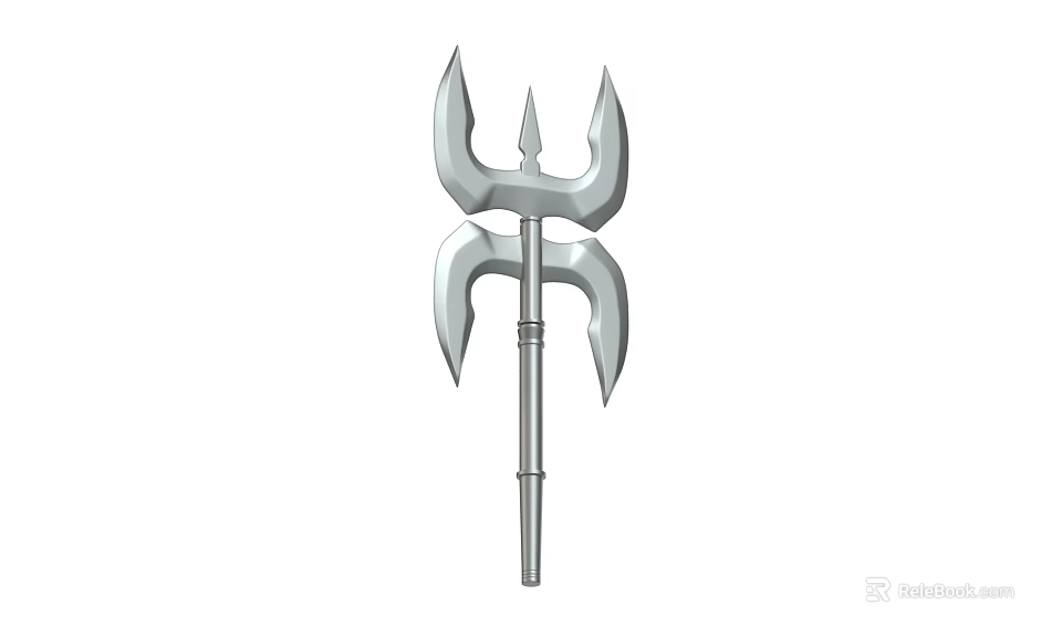 Ancient Mythical Trident Weapon With Three Sharp Spikes And Metal Shaft 3d model