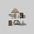 Decorative Ornaments Collection With Table Lamp Photo Frames Candle Holders And Vintage Clock