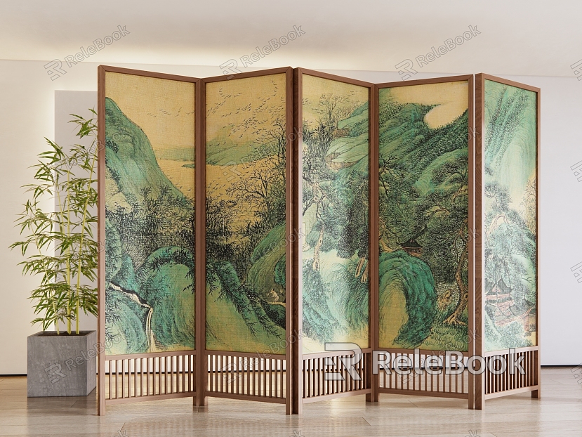 New Chinese Style Screen Landscape Screen Partition Folding Screen Green Plant Potted Plant model