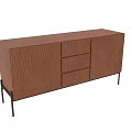 Modern Wooden TV Stand With Geometric Textured Panels And Black Metal Legs