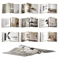 Open fashion magazine pages featuring clothing displays and home decor elements