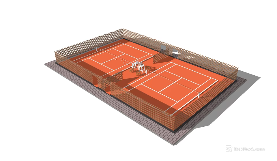 Outdoor Tennis Court With Fencing Net And Seating For Sports Fitness 3d model 
