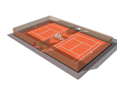 Outdoor Tennis Court With Fencing Net And Seating For Sports Fitness 3d model