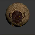 Purple Flying Beetle Crawling Beside Brown Textured Ball on Reflective Surface