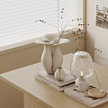 Minimalist Decorative Ornament Set With Ceramic Vases Glass Sphere And Dried Branches On Wooden Table