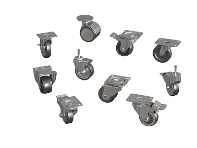Sturdy Metal Casters With Various Wheel Designs And Locking Brake Features 3d model