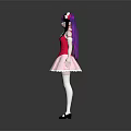 Game Movie Character With Purple Hair Red Top Pink Skirt White Frills Blue Necktie