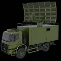 Military Green Functional Vehicle Equipped With Large Radar Antenna On Top