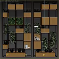Modern Wooden And Metal Frame Shelving Unit With Green Plants And Decorative Items