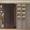 Modern Dark and Light Gray Bookcases With Glass Doors Lighting and Decor Items