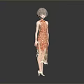Woman in Gold Sequined Dress Standing on Red Circular Platform with Gray Background