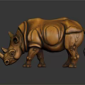 Handcrafted Wooden Rhino Sculpture With Intricate Carving Details And Artistic Design