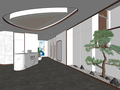 Modern Store Front Desk With Marble Counter And Green Plant Decoration 3d model