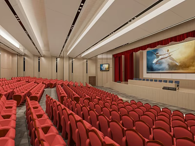 Modern Auditorium With Red Seats And Large Screen 3d model