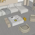 Modern Beige Sofa and Coffee Table Set with Accent Chairs Floor Lamp and Wall Art 3d model
