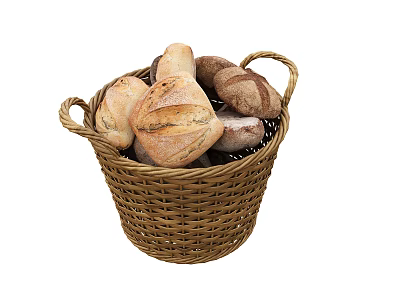 Freshly Baked Bread Loaves in Wicker Basket for Daily Breakfast Table 3d model