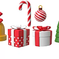 Festive Christmas Ornament Decoration Set With Bell Candy Cane Bauble Gift Boxes And Tree