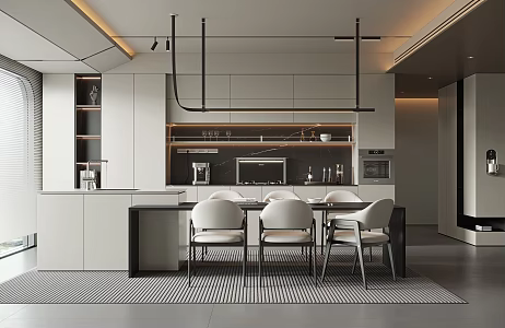 Restaurant Island Table Dining Table Dining Chair Chandelier Open Kitchen Steam Oven Tea Bar Machine Kitchen Supplies Kitchen Appliances 3d model