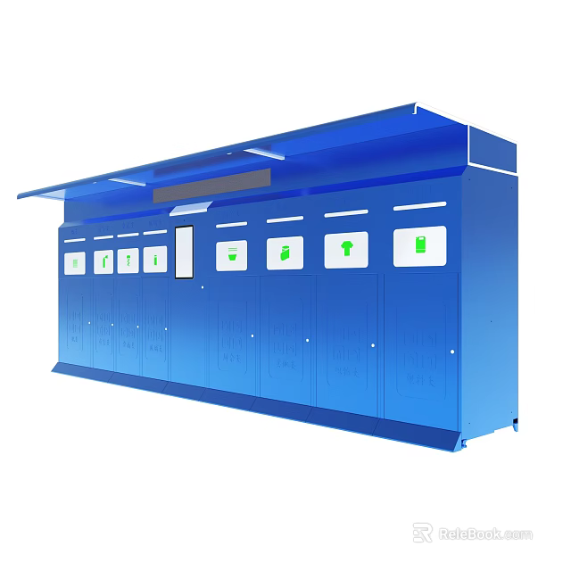 Blue Storage Locker Unit With Multiple Compartments And Icon Indicators 3d model 