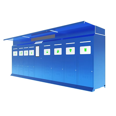 Blue Storage Locker Unit With Multiple Compartments And Icon Indicators 3d model