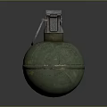 Vintage Military Hand Grenade With Green Body Yellow Text And Metal Pull Ring