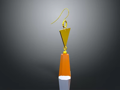 Elegant Golden Earrings With Triangle Pendant And Orange White Cone Charm 3d model