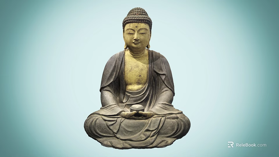 Hand Carved Stone Buddha Sculpture Seated In Meditation Pose With Serene Expression 3d model 
