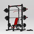 Sports Equipment Heavy Duty Squat Rack with Barbells Dumbbells and Red Bench