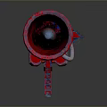 Red Mechanical Weapon with Horn Shaped Front Metal Chains and Stand Base