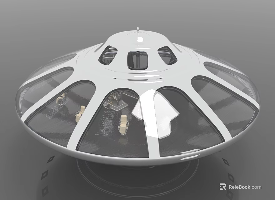 Futuristic Circular Spacecraft For Aerospace Exploration With Transparent Windows And Modern Structure 3d model 