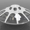 Futuristic Circular Spacecraft For Aerospace Exploration With Transparent Windows And Modern Structure