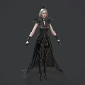 Fantasy Female Character in Black Elegant Armor with Silver Hair and Crown