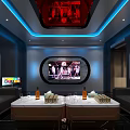 Futuristic KTV Lounge Interior With Blue Red Lighting And Sofas 3d model