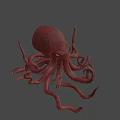 Giant Pinkish Purple Octopus Game Movie Character With Glowing Yellow Eyes And Tentacles With Suckers