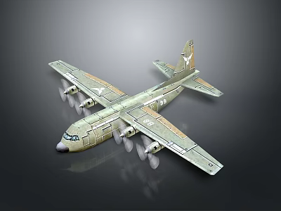 Space Themed Aircraft Model With Camouflage Paint Four Propellers And Wing Markings 3d model