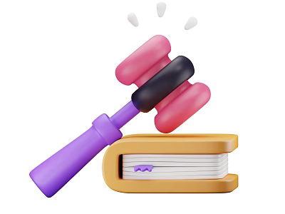 Vibrant Yellow Notebook Featuring Purple Handle Hammer Pink Black Head And White Decorative Dots 3d model