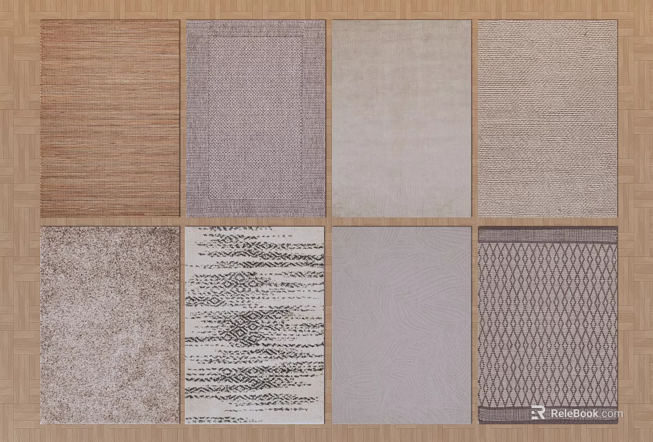 Stylish Square Rugs With Various Textures Patterns And Neutral Tones For Home Decoration 3d model