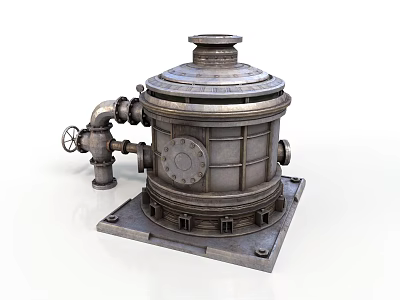 Industrial style steam boiler steam boiler pipe valve metal container round lid square base bolt connection industrial equipment mechanical device 3d model