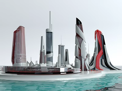 Futuristic Waterfront City With Sleek Modern Skyscrapers And Curved Architectural Designs 3d model