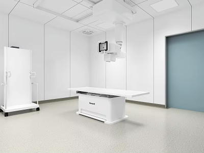 Hospital Outpatient Clinic Examination Room With Medical Equipment White Examination Table And Blue Door 3d model