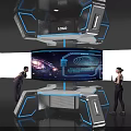 People Interacting Around High Tech DEO Console With Curved Display And Blue Lights 3d model