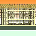 Wooden Building Frame Structure With Roof Trusses And Support Columns