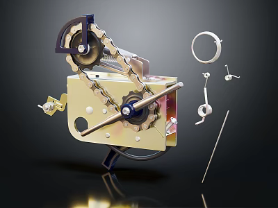 Mechanical Device Assembly With Gears Chain Metal Parts And Tools Components 3d model