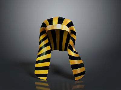 Ancient Egyptian Style Shiny Black and Yellow Striped Headdress for Game Movie Character 3d model