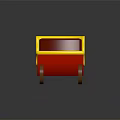 Red And Yellow Decorative Sleigh With Brown Curved Wheels And Red Seat
