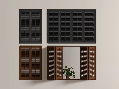 Black And Brown Wooden Shutters For Home Interior With Open Closed Designs 3d model