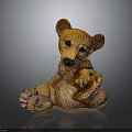 Brown Bear Stuffed Toy Sitting With Raised Front Paw On Dark Reflective Background