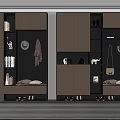 Modern Entryway Storage Design With Wooden Cabinetry Hanging Area And Decorative Items